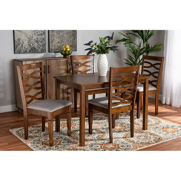 Baxton Studio Lanier Modern and Contemporary Grey Fabric Upholstered and Walnut Brown Finished Wood 5-Piece Dining Set