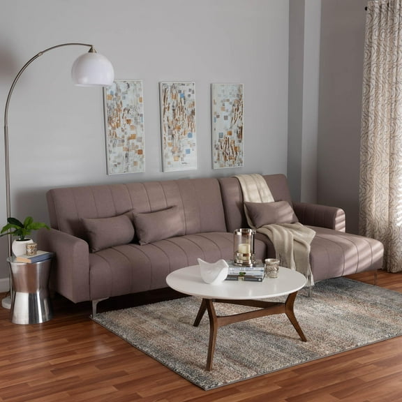 Baxton Studio Lanoma Retro-Modern Convertible Sleeper Sofa, 103.1" W, Silver