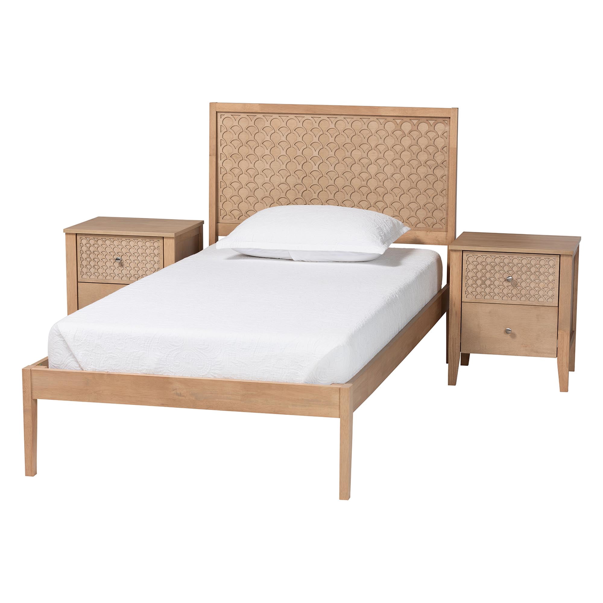 Baxton Studio Lara Modern Bedroom Set, 3-Piece, Twin, Oak Brown