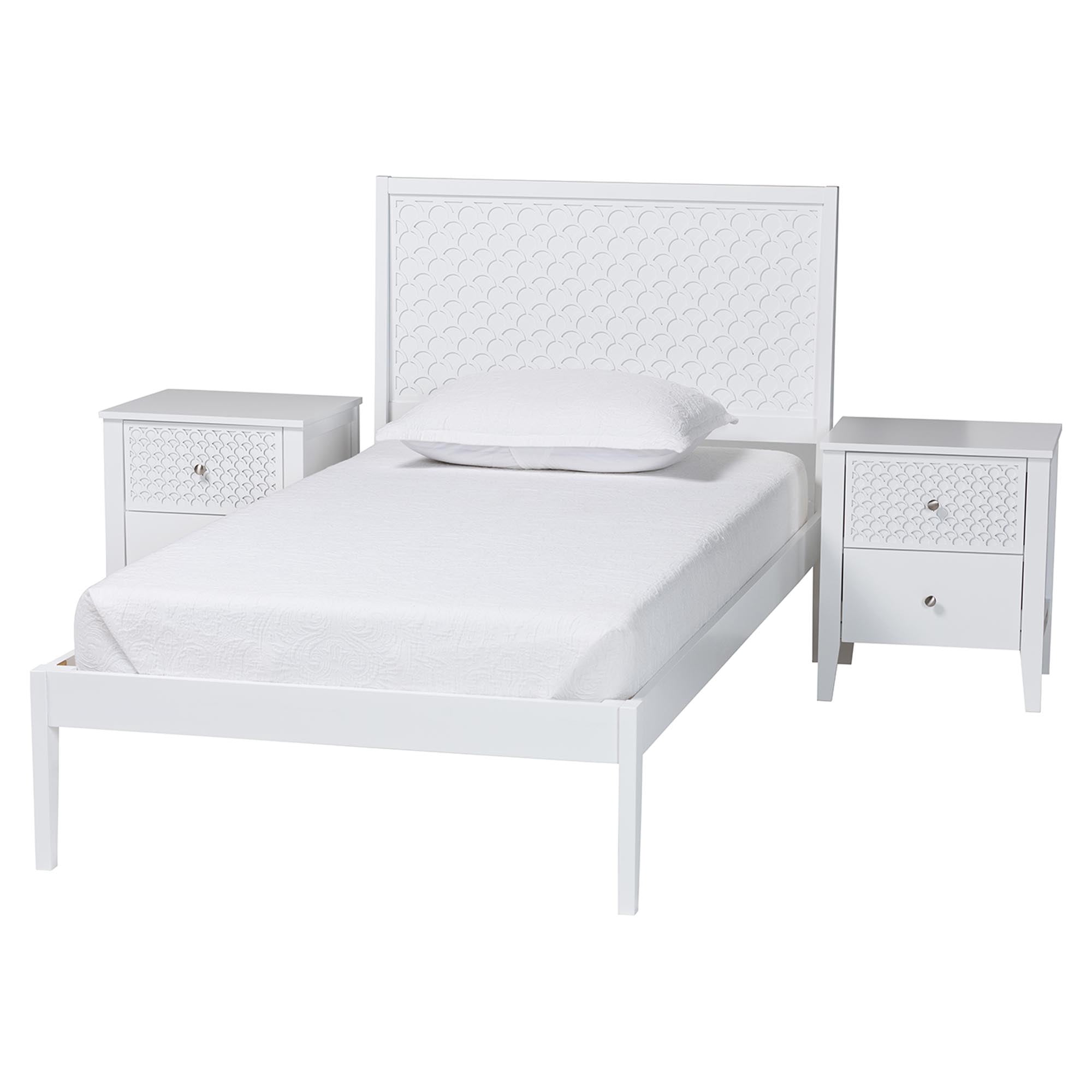 Baxton Studio Lara Modern Bedroom Set, 3-Piece, Twin, White