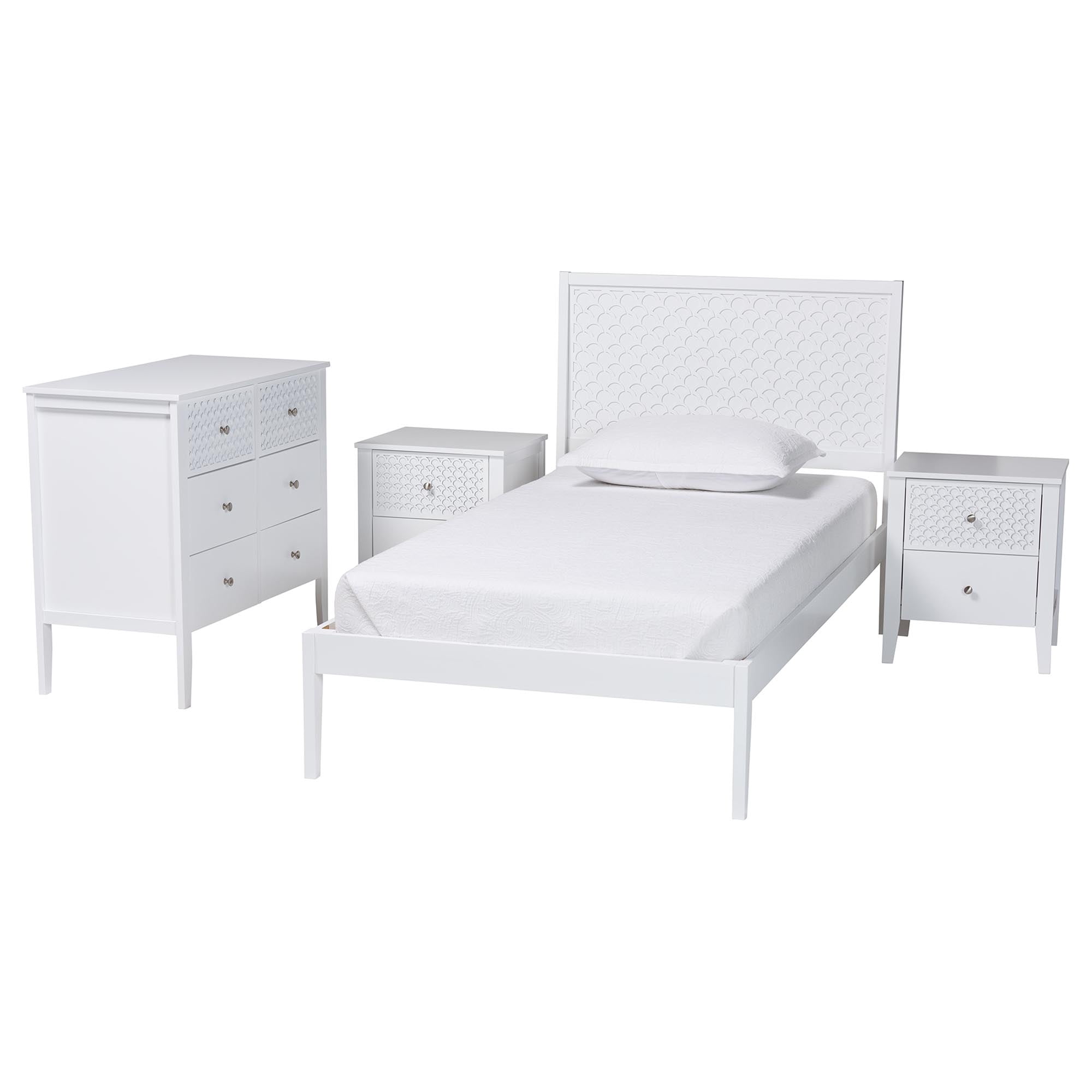 Baxton Studio Lara Modern Bedroom Set, 4-Piece, Twin, White
