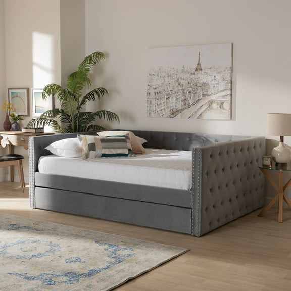 Baxton Studio Modern Polyester Larkin Daybed with Trundle, Grey