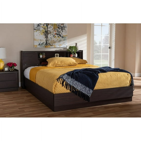 Baxton Studio Larsine Modern and Contemporary Brown Finished Queen Size Platform Storage Bed