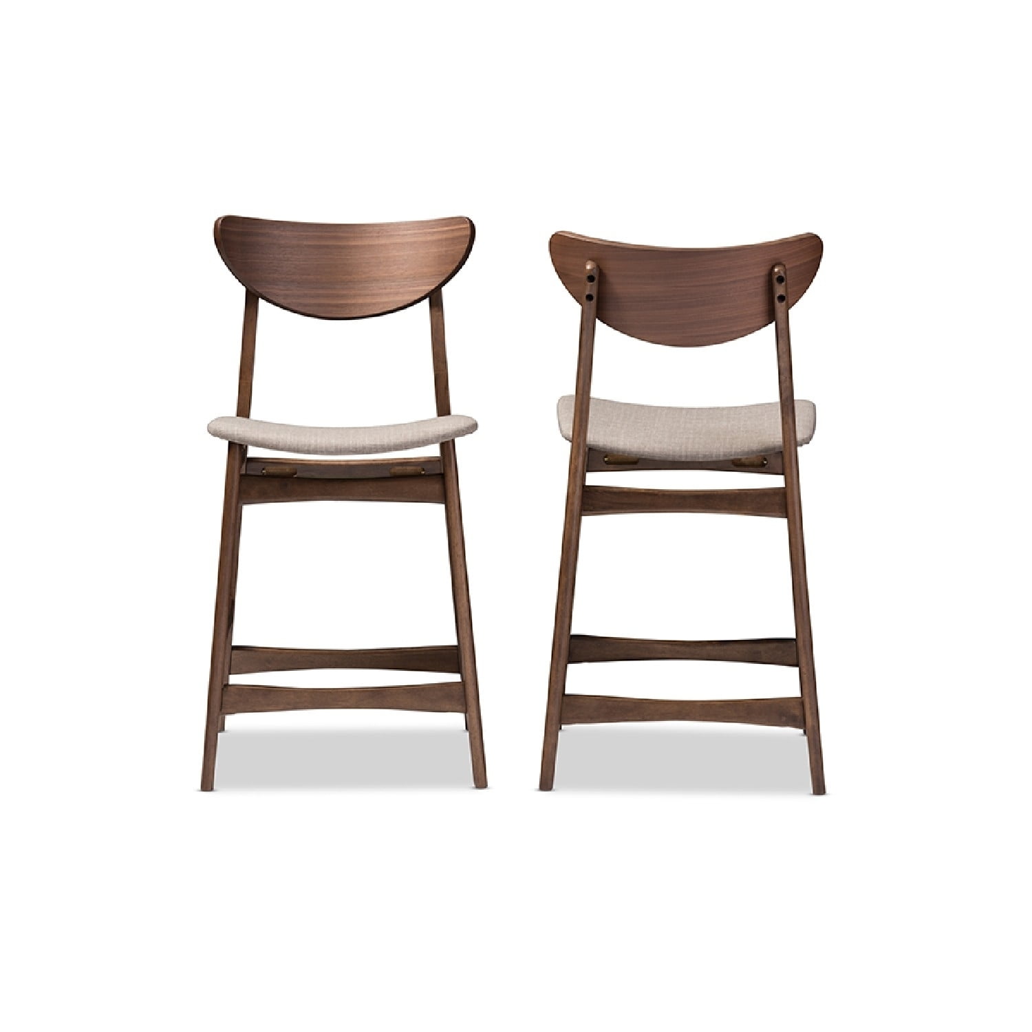 Latina Light Grey Fabric Walnut Wood Counter Stool Set