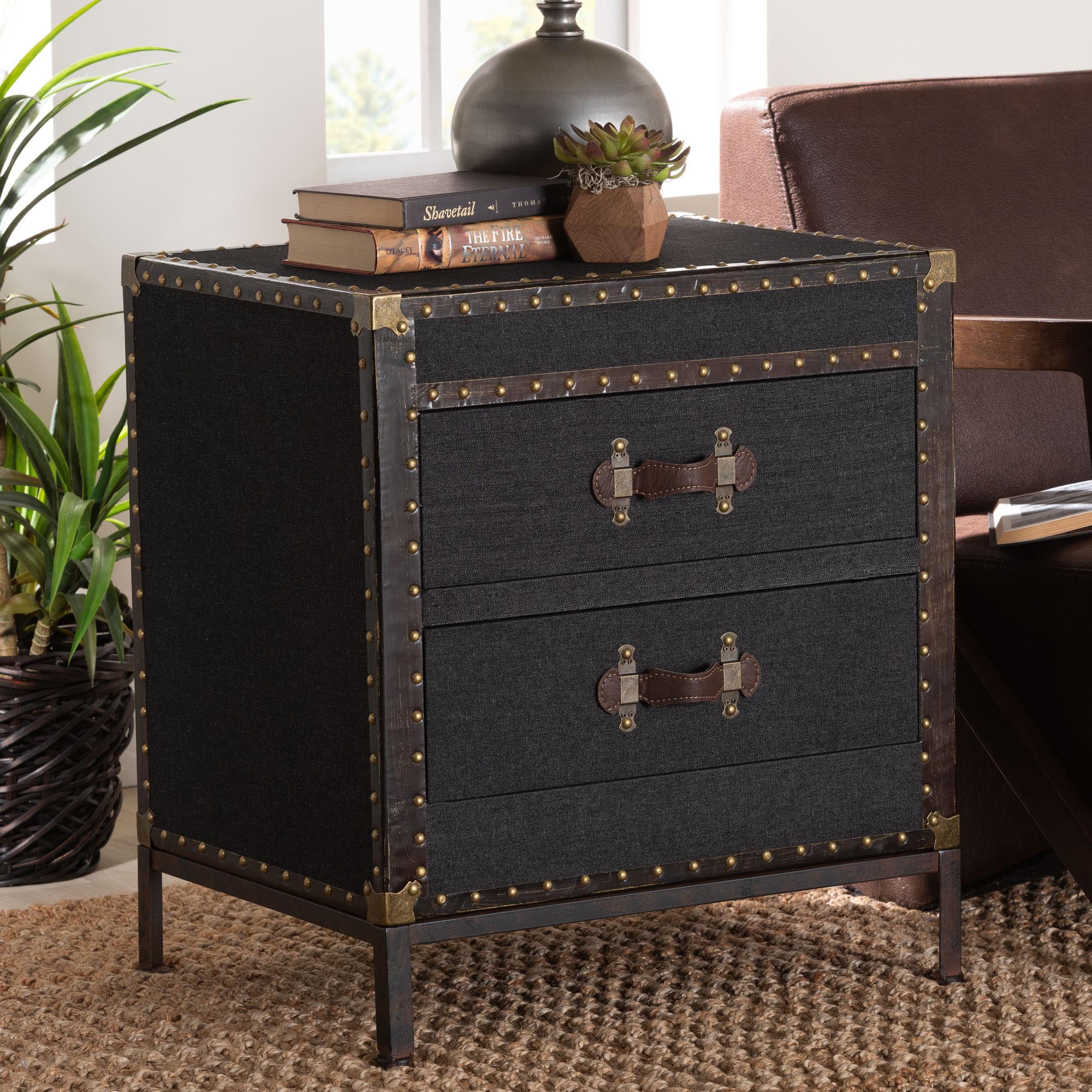Baxton Studio Laura Vintage End Table, 2-Drawer, Black