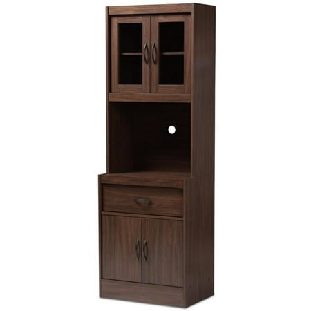 Baxton Studio Laurana Modern and Contemporary Dark Walnut Finished Kitchen Cabinet and Hutch