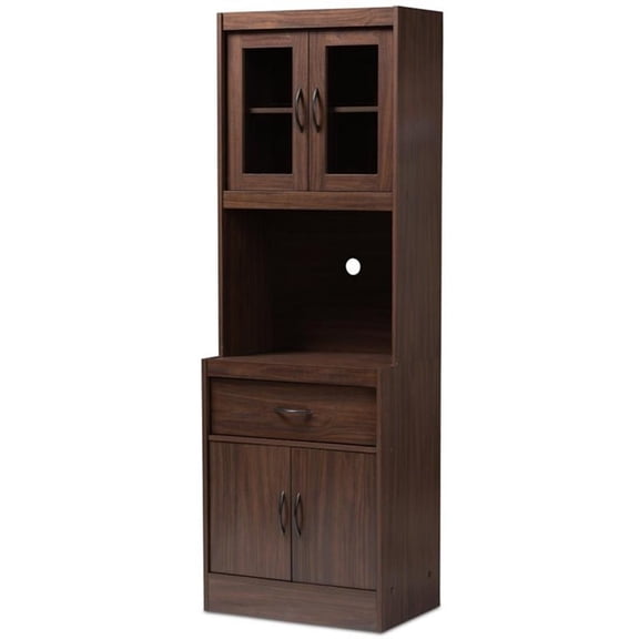 Baxton Studio Laurana Modern and Contemporary Dark Walnut Finished Kitchen Cabinet and Hutch