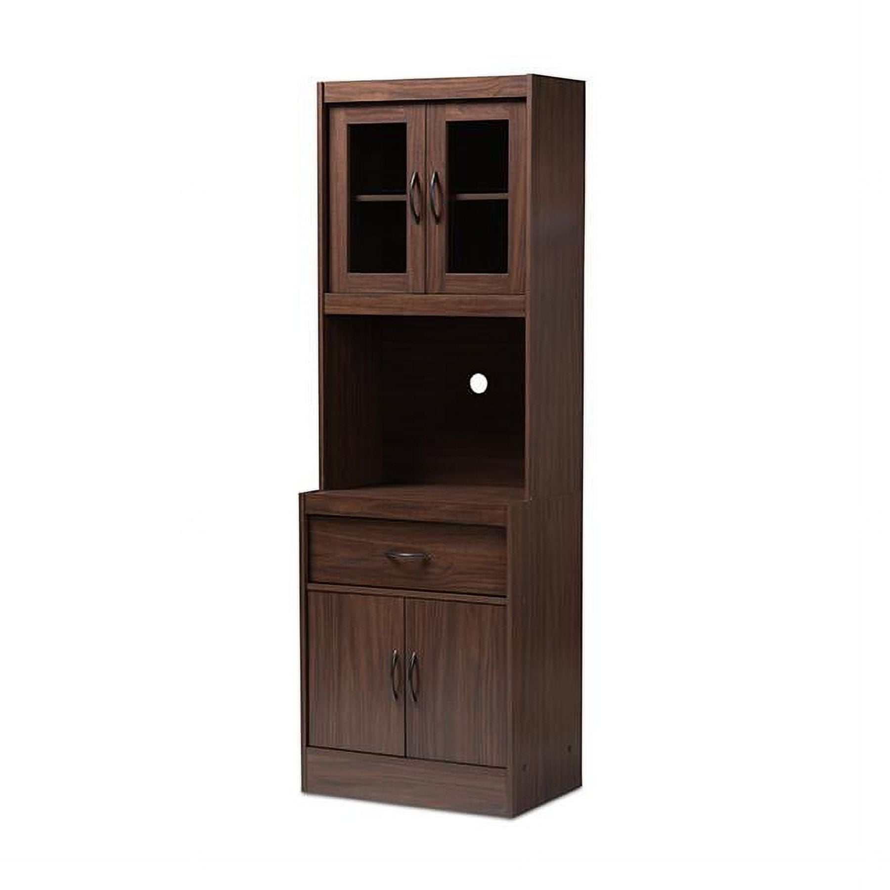 Laurana Dark Walnut Tall Kitchen Hutch Cabinet with Glass Doors