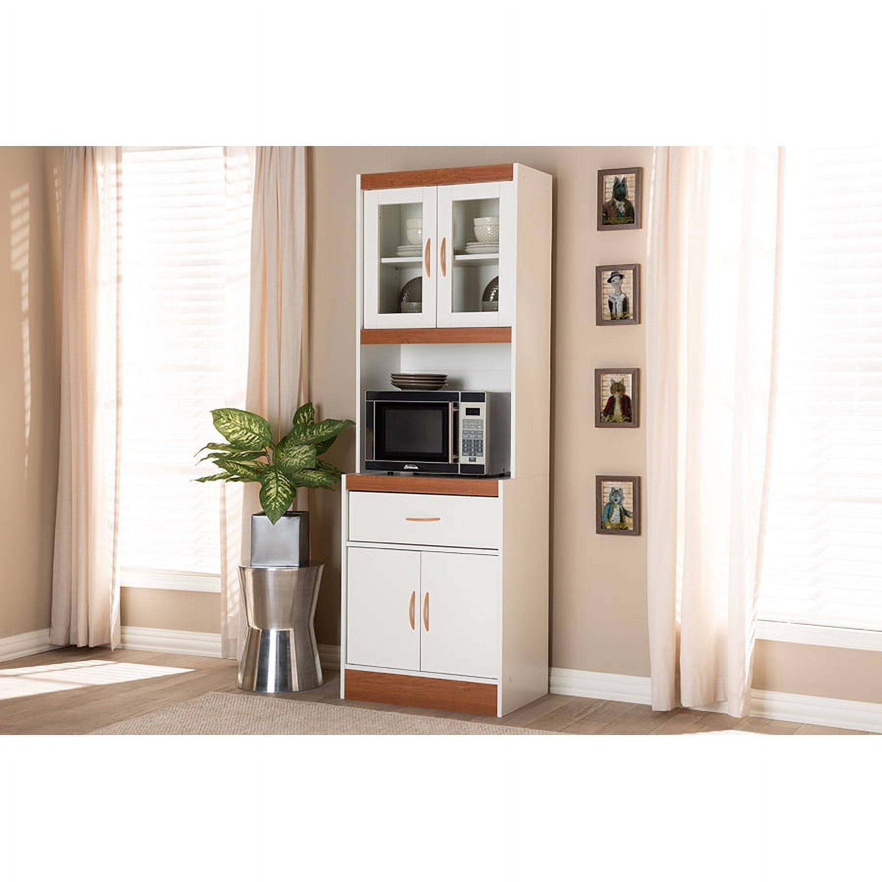 White and Cherry Wood Quintuple-Tier Kitchen Pantry