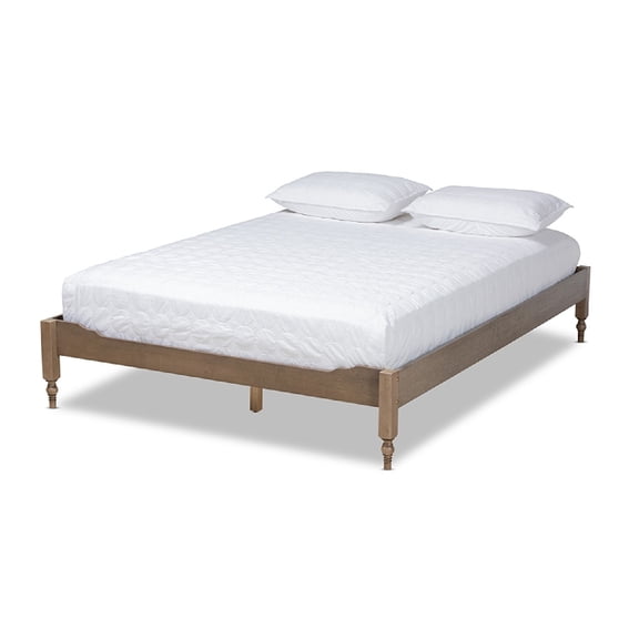 Baxton Studio Laure French Bohemian Weathered Grey Oak Finished Wood Queen Size Platform Bed Frame