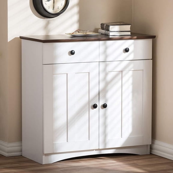 Baxton Studio Lauren Modern and Contemporary 2-Tone White and Dark Brown Buffet Kitchen Cabinet with 2 Doors and 2 Drawers