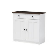 Baxton Studio Lauren Modern and Contemporary 2-Tone White and Dark Brown Buffet Kitchen Cabinet with 2 Doors and 2 Drawers