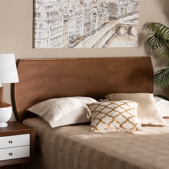Baxton Studio Laurien Mid-Century Panel Back Support Engineered Wood Headboard, Queen, Ash Walnut