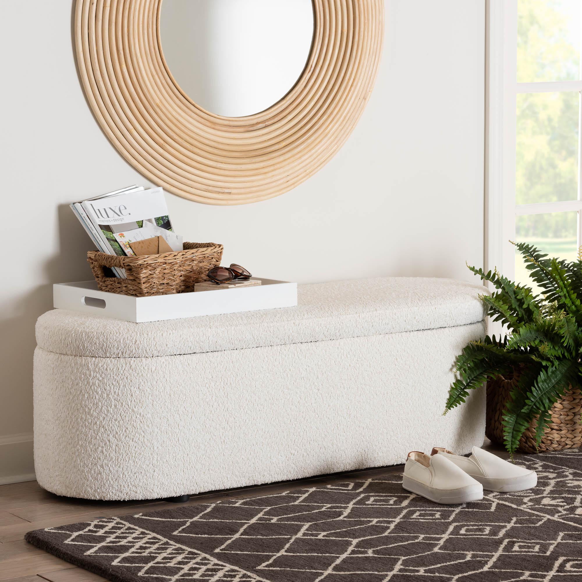 Baxton Studio Lavina Modern Storage Bench, Teddy-Bear Fabric, Black