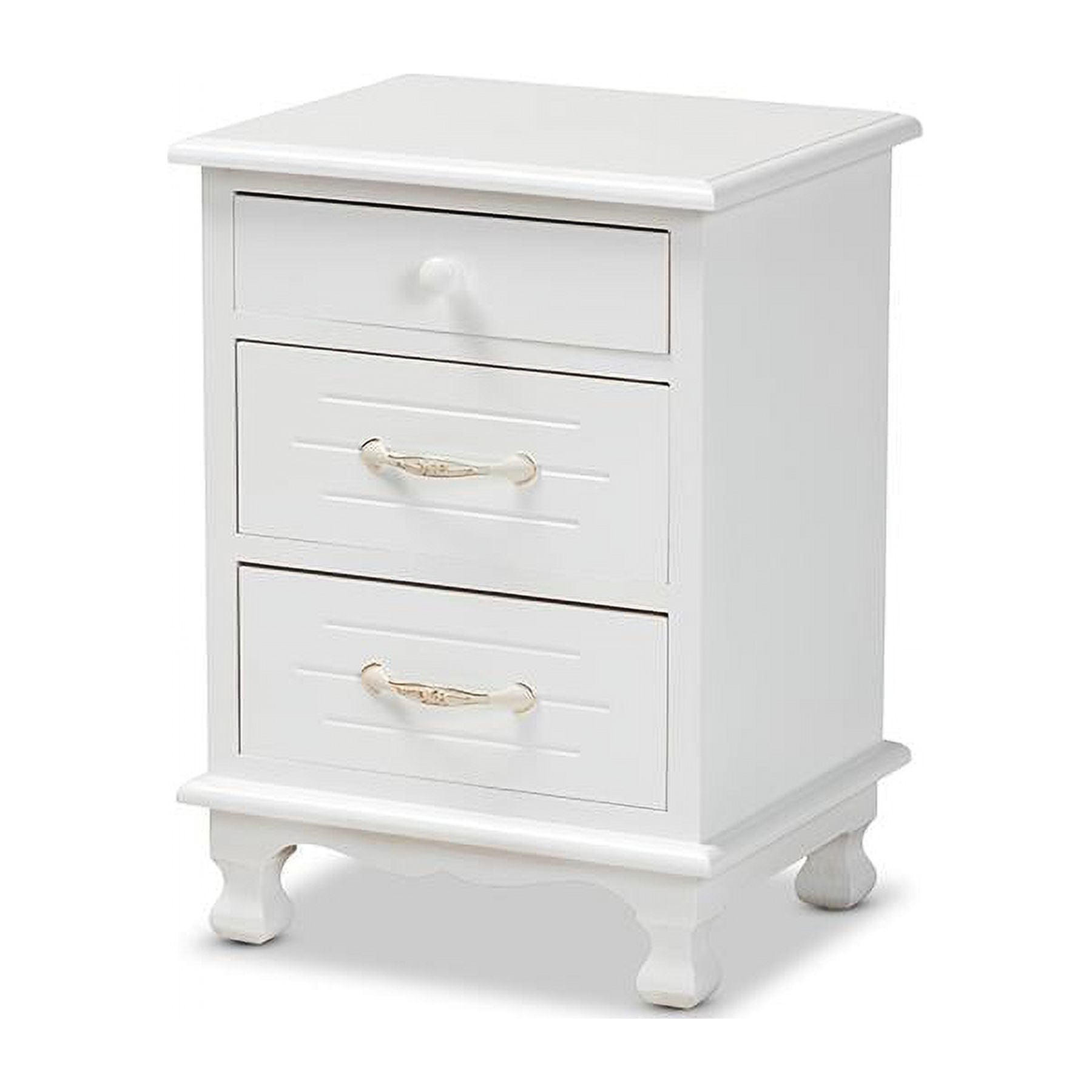 Baxton Studio Layton Classic and Traditional White Finished Wood 3-Drawer Nightstand,Wholesale Interiors