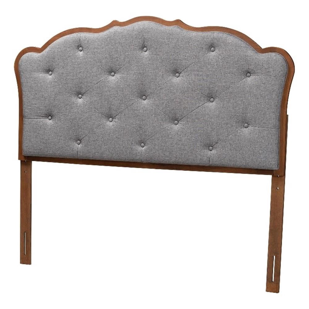 Baxton Studio Leandra Gray Fabric and Walnut Brown Wood Queen Size Headboard