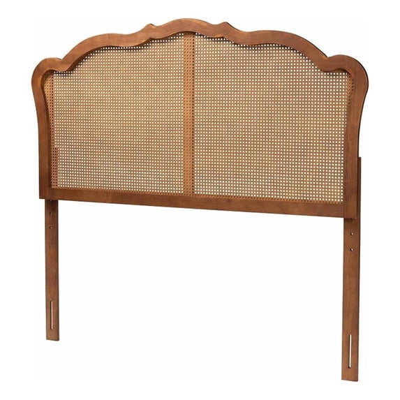 Baxton Studio Leandra Wood & Rattan Queen Size Headboard in Ash Walnut