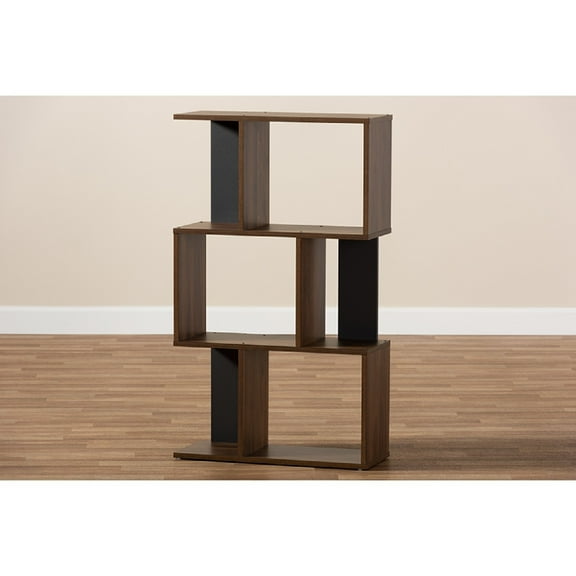 Baxton Studio Legende Modern and Contemporary Brown and Dark Grey Finished Display Bookcase