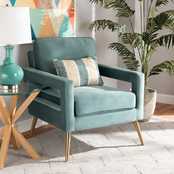 Baxton Studio Leland Club Chair, Light Blue