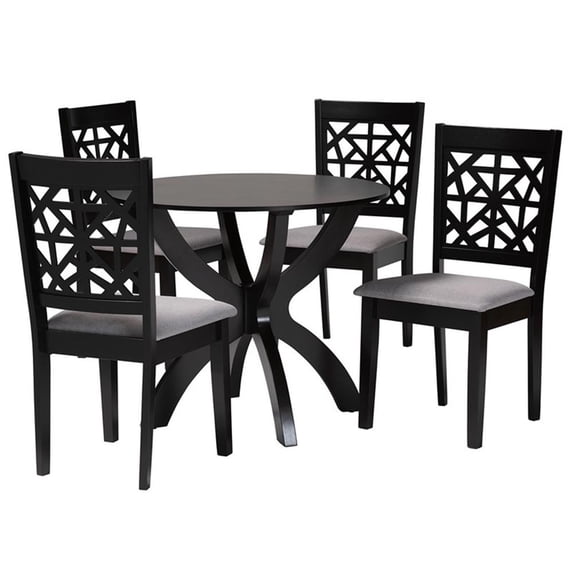Baxton Studio Lena 5-Piece Modern Fabric/Wood Dining Set in Gray/Dark Brown