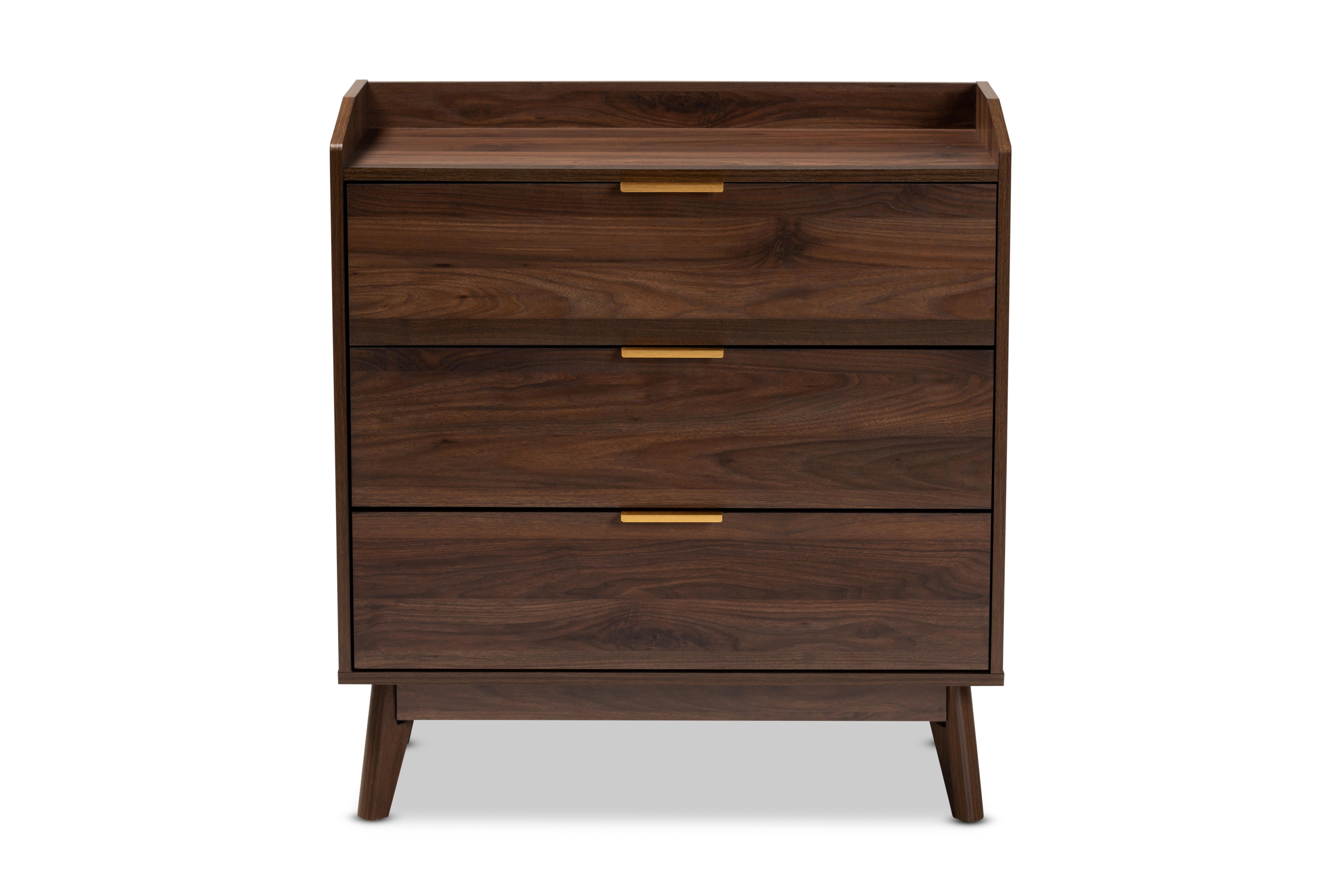 Baxton Studio Lena Mid-Century Modern Walnut Brown Finished 3-Drawer Wood Chest