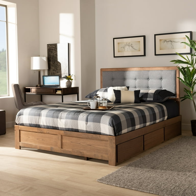 Baxton Studio Lene Modern and Contemporary Transitional Dark Grey Fabric Upholstered and Ash Walnut Brown Finished Wood King Size 3-Drawer Platform Storage Bed Baxton Studio Lene Modern and Contemporary Transitional Dark Grey Fabric Upholstered and Ash Walnut Brown Finished Wood King Size 3-Drawer Platform Storage Bed