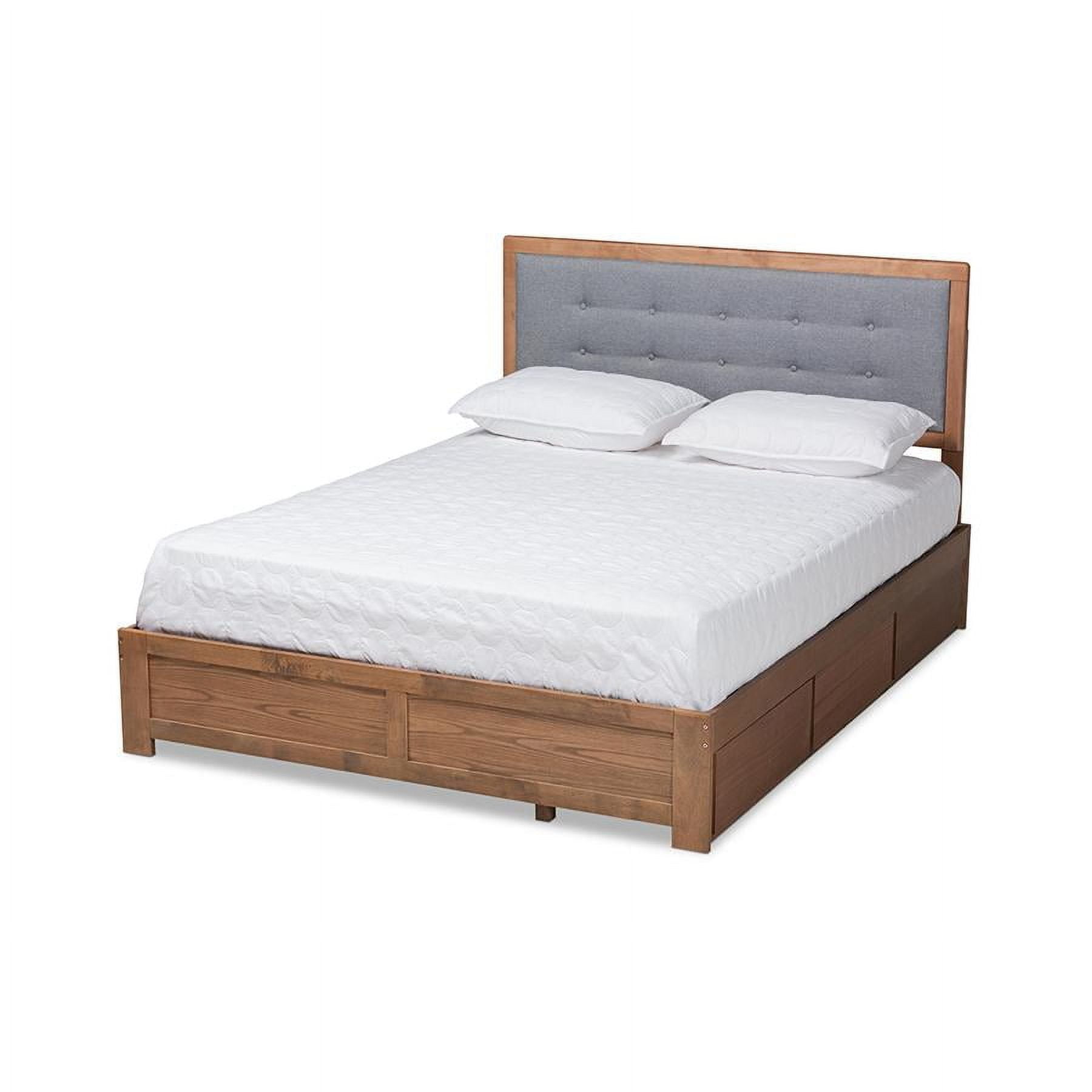 Ash Walnut King Upholstered Storage Bed with Tufted Headboard