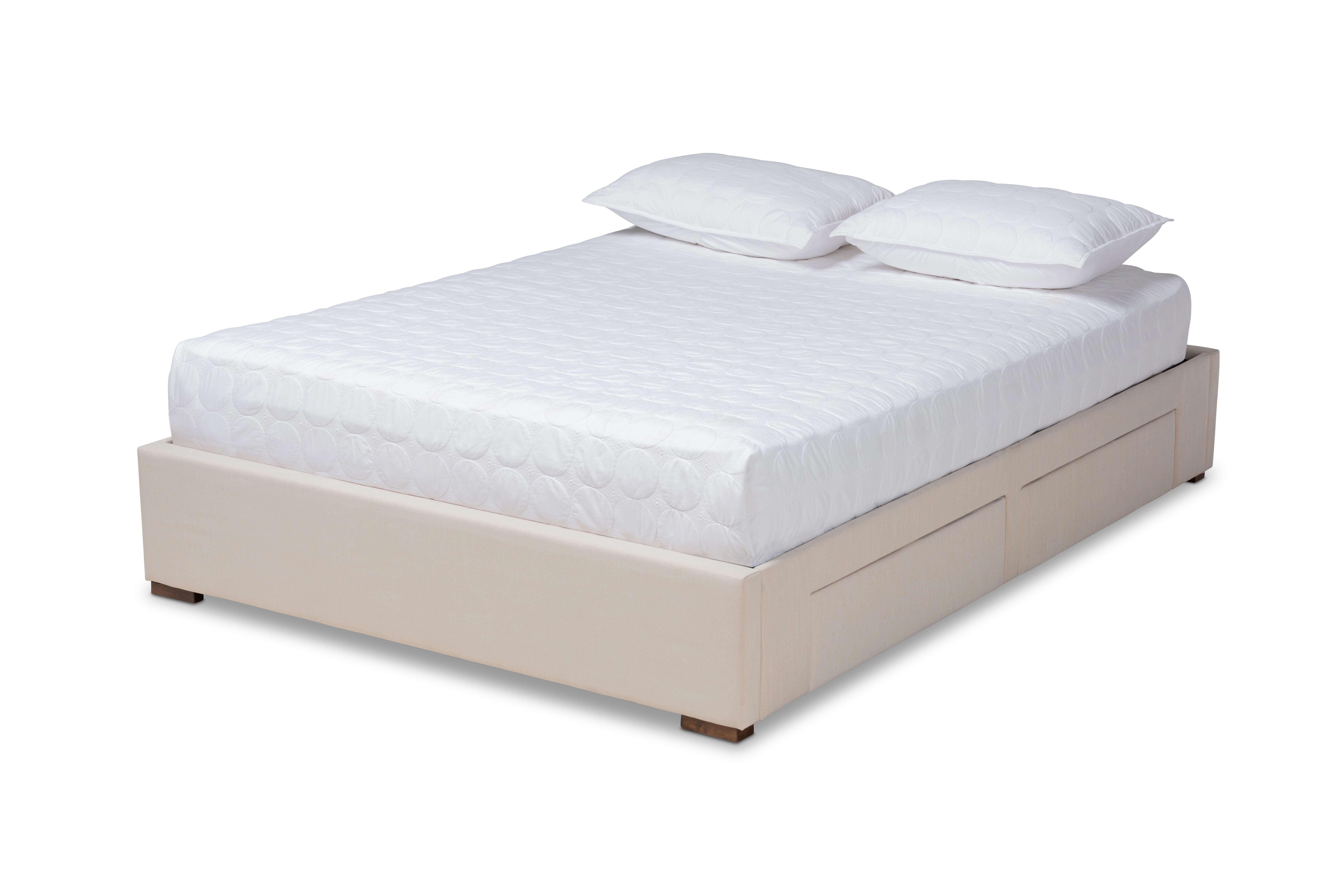 Baxton Studio Leni Modern and Contemporary Beige Fabric Upholstered 4-Drawer King Size Platform Storage Bed Frame