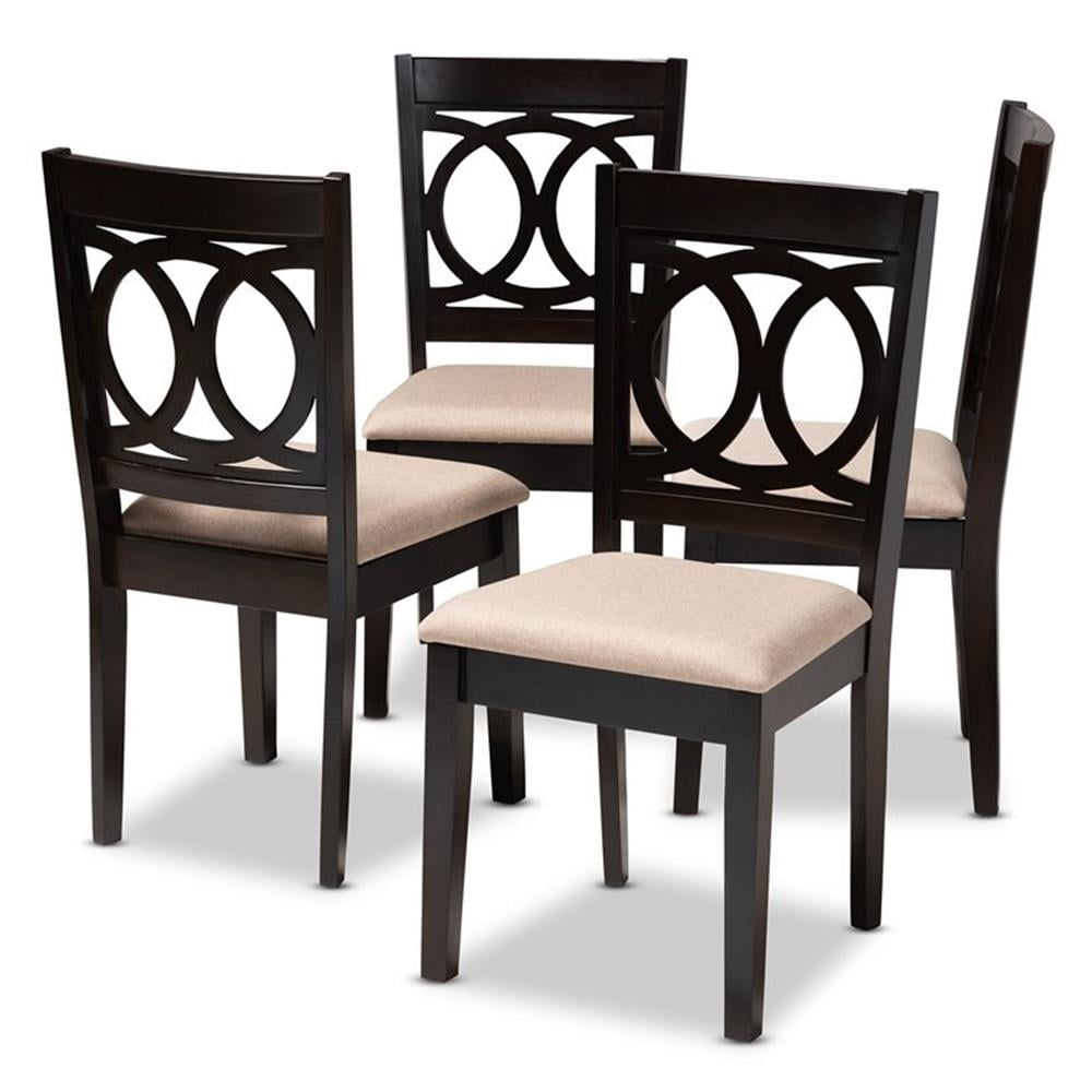 Set of 4 Baxton Studio Lenoir Modern and Contemporary Sand Fabric Upholstered Espresso Brown Finished Wood Dining Chairs