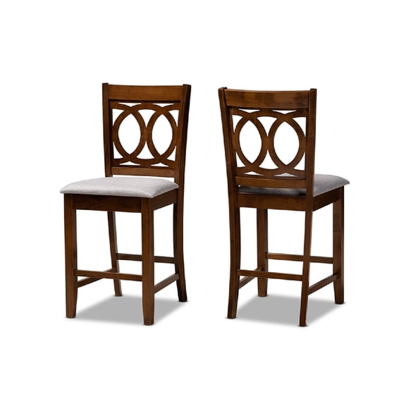 Baxton Studio Lenoir Modern and Contemporary Grey Fabric Upholstered Walnut Brown Finished Wood 2-Piece Counter Height