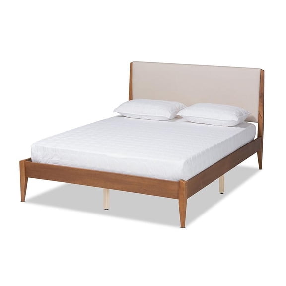 Baxton Studio Beige Fabric Upholstered and Walnut Brown Finished Wood Queen Size Platform Bed