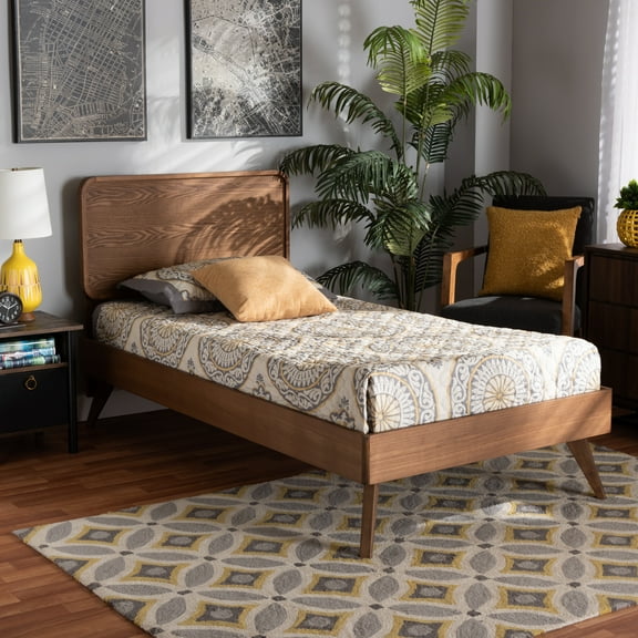 Baxton Studio Leola Mid-Century Engineered Wood Platform Bed, Twin, Walnut Brown