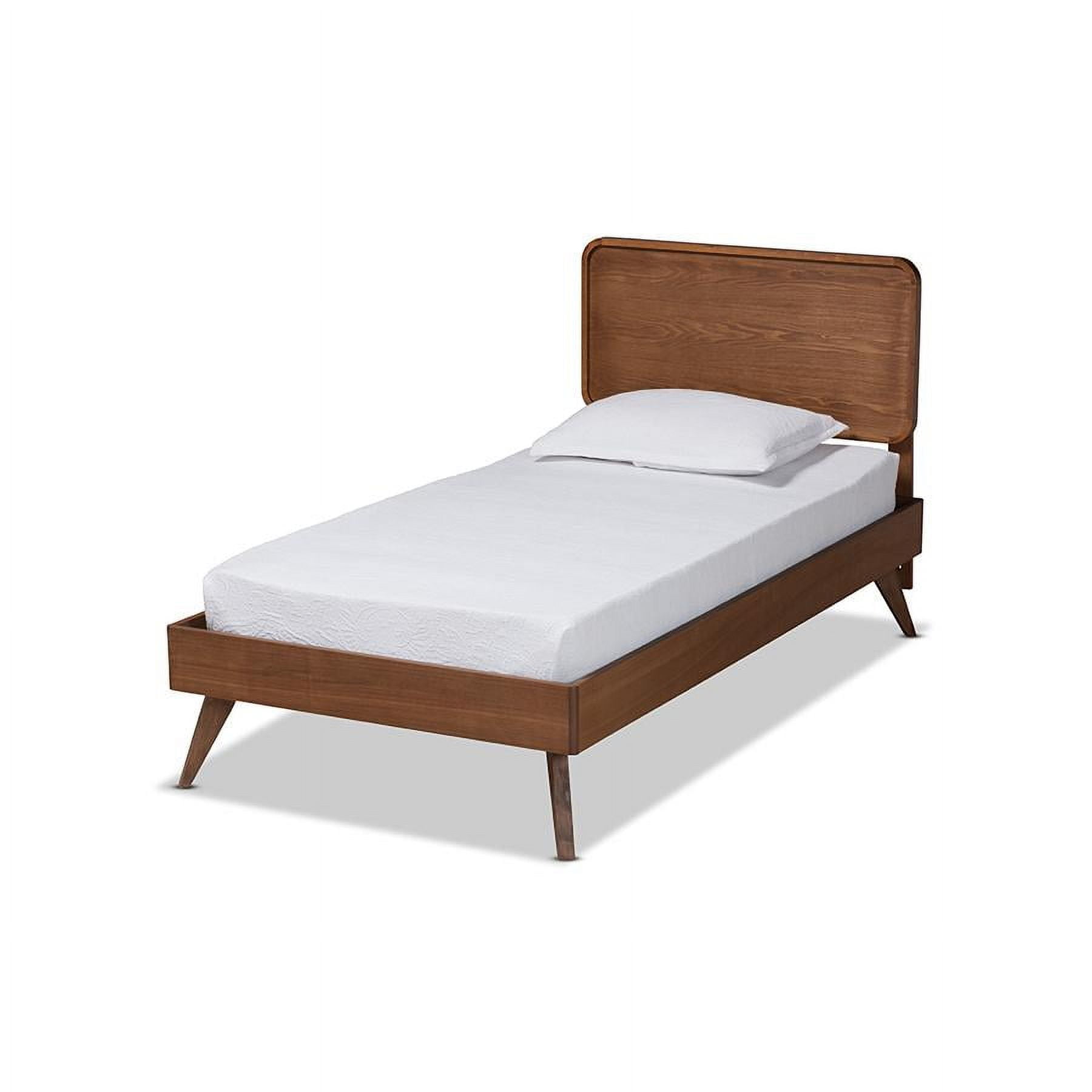 Leola Mid-Century Walnut Brown Wood Twin Platform Bed with Tufted Headboard