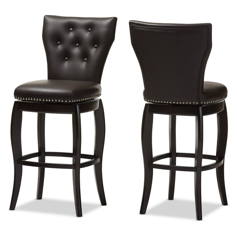 Baxton Studio Leonice Modern and Contemporary Dark Brown Faux Leather Upholstered Button-tufted 29-Inch Swivel Bar Stool - Set of 2 Baxton Studio Leonice Modern and Contemporary Dark Brown Faux Leather Upholstered Button-tufted 29-Inch Swivel Bar Stool - Set of 2