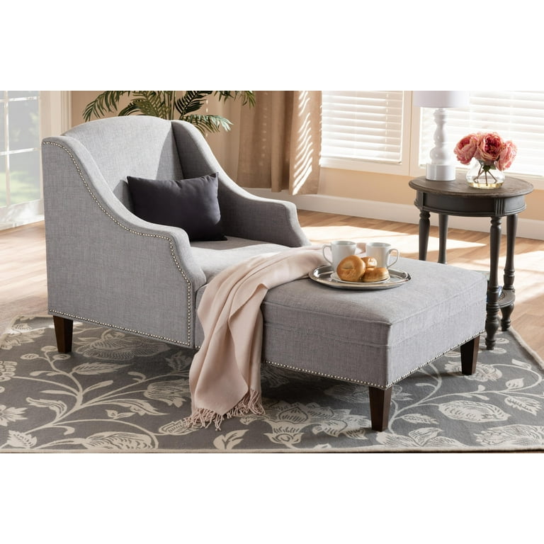 Baxton Studio Leonie Modern and Contemporary Grey Fabric Upholstered Wenge Brown Finished Chaise Lounge