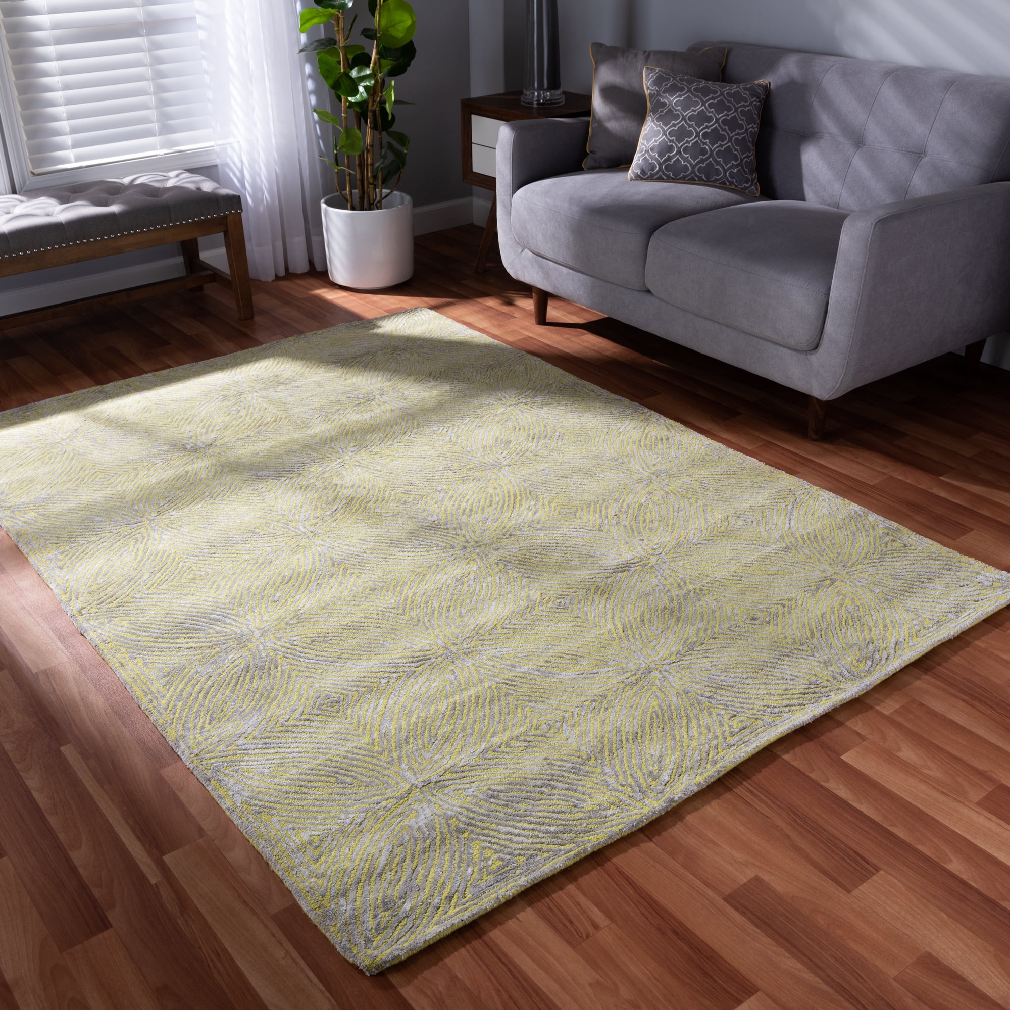 Baxton Studio Leora Modern and Contemporary Lime Green and Gray Hand-Tufted Viscose Blend Area Rug