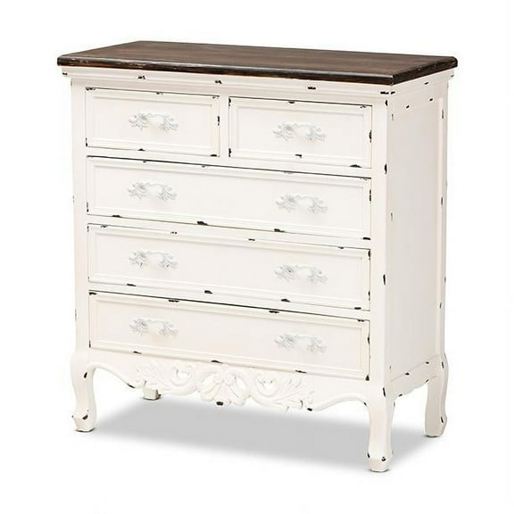 Baxton Studio Antique White Finished Wood 5-Drawer Storage Cabinet