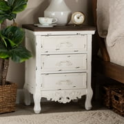 Baxton Studio Levron Classic and Traditional Walnut Brown and Antique White Finished Wood 3-Drawer End Table