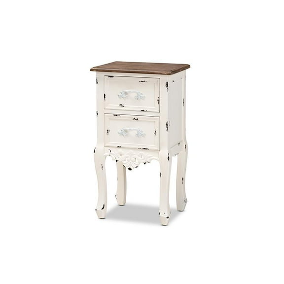 Baxton Studio Levron Classic and Traditional Two-Tone Walnut Brown and Antique White Finished Wood 2-Drawer End Table