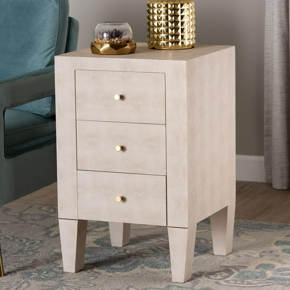 Baxton Studio Leyna Modern End Table, 3-Drawer, Brass