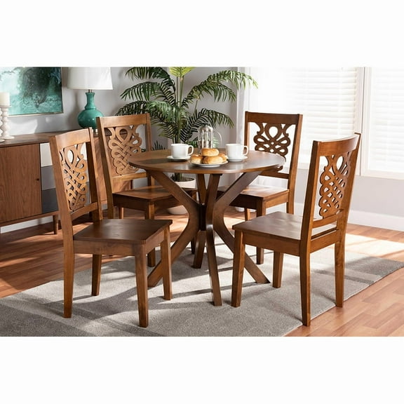 Baxton Studio Liese Modern and Contemporary Transitional Walnut Brown Finished Wood 5-Piece Dining Set