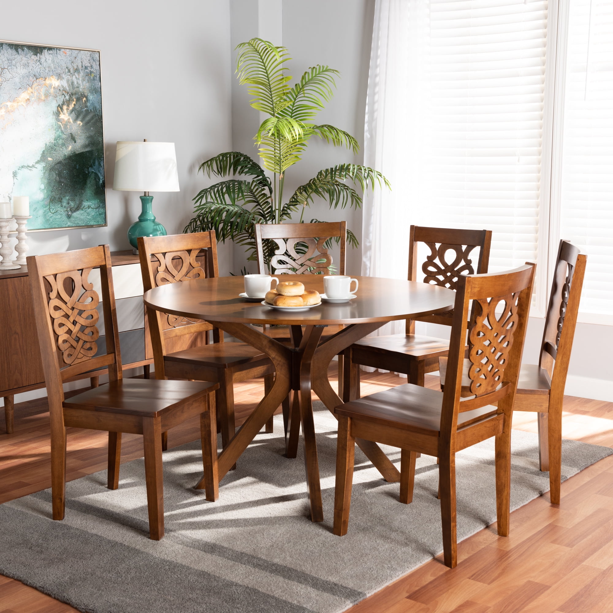 Baxton Studio Liese Modern and Contemporary Transitional Walnut Brown Finished Wood 7-Piece Dining Set