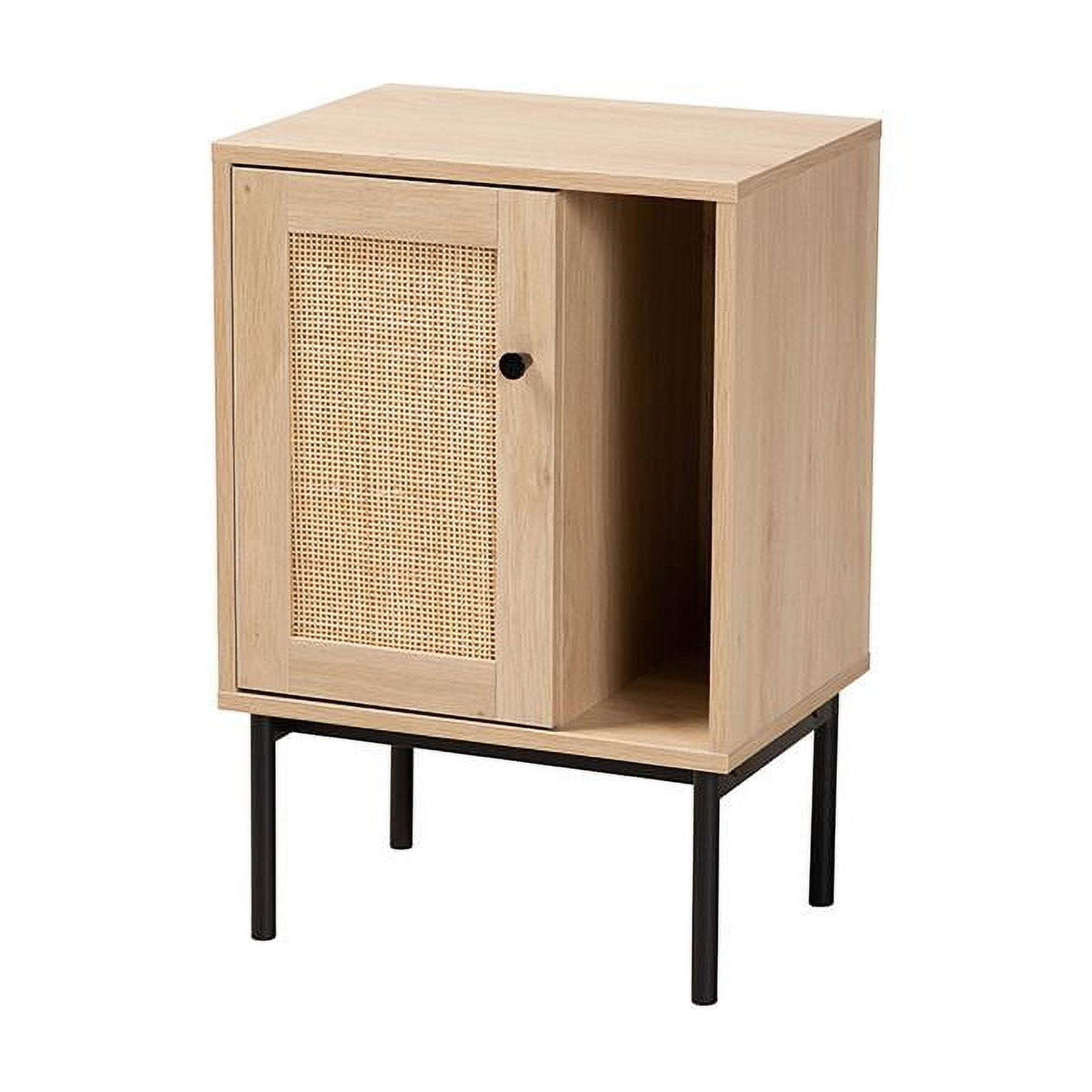 Light Brown and Black Woven Rattan Accent Cabinet with Adjustable Shelving