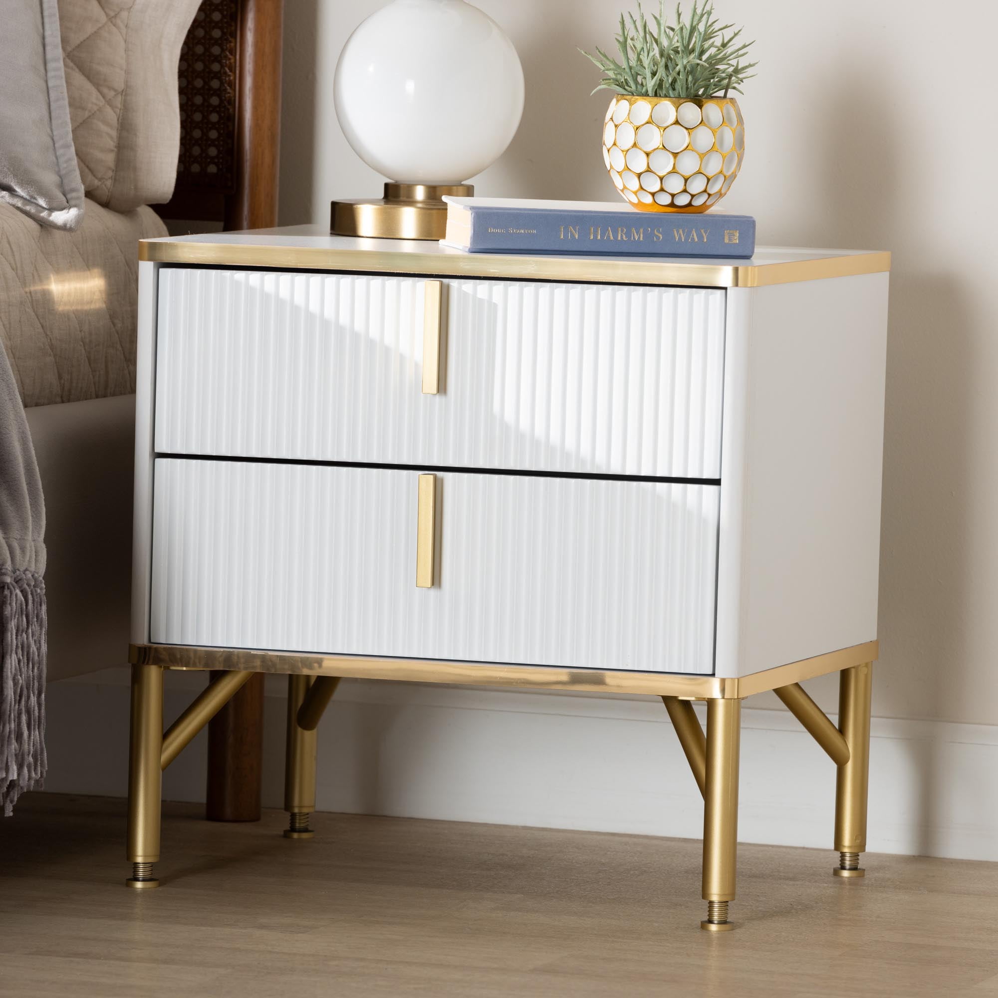 Baxton Studio Lilac Glamour Nightstand 2 Drawer White