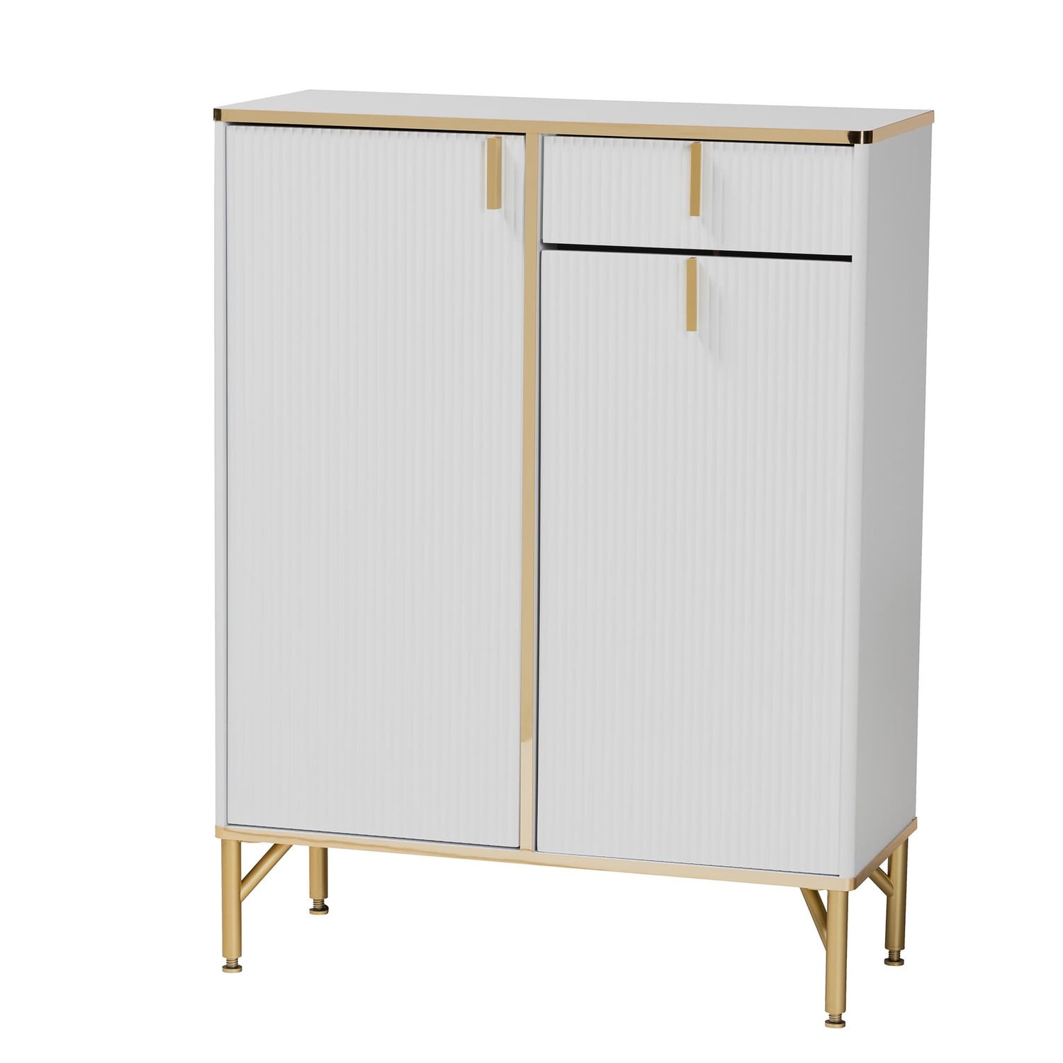 Lilac White Wood and Gold Metal 2-Door Shoe Cabinet