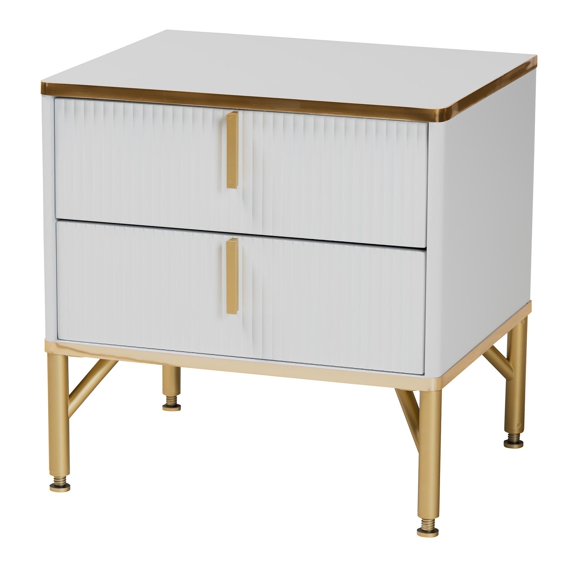 Baxton Studio Lilac Modern Glam White Wood and Gold Metal 2-Drawer Nightstand