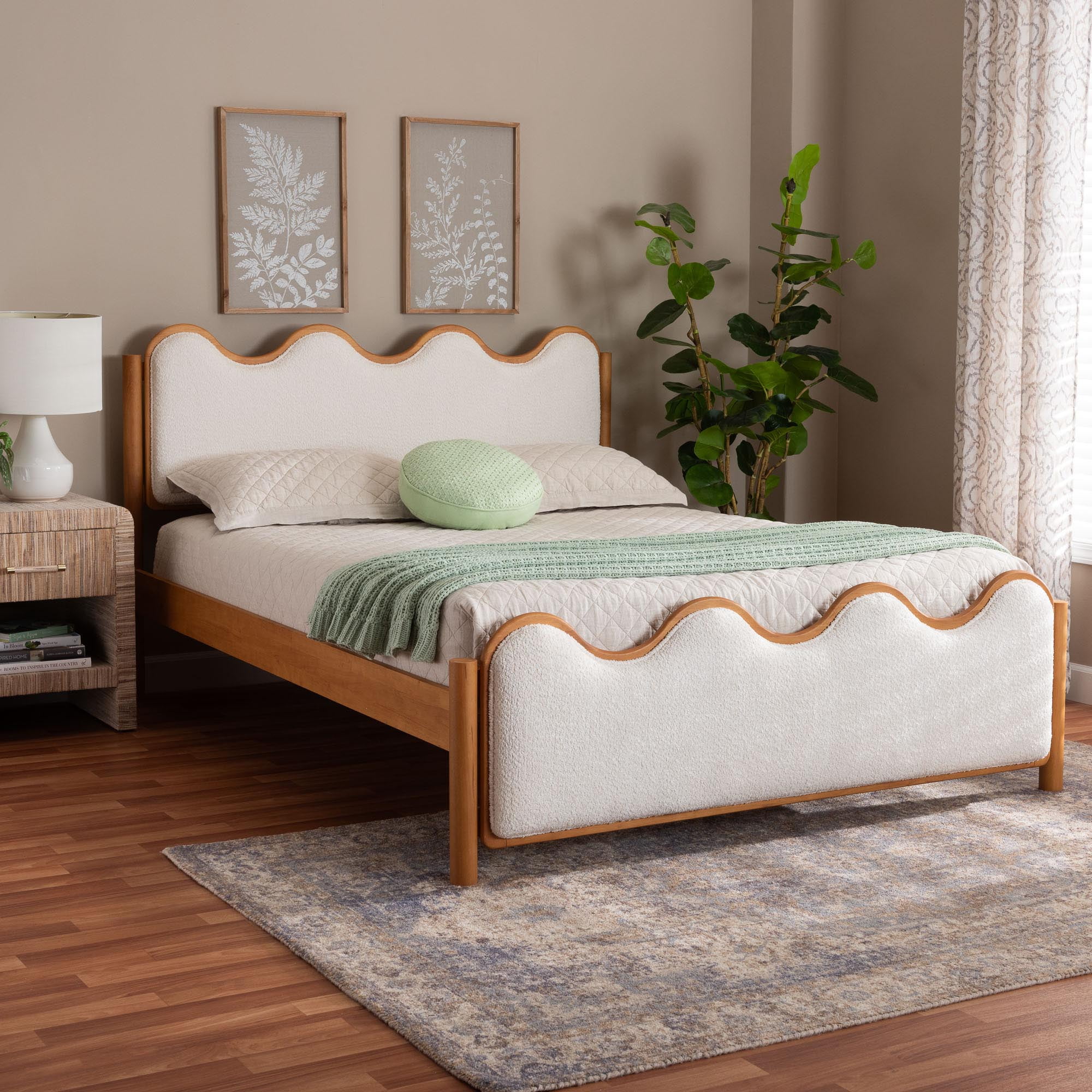 Baxton Studio Lilia Mid-Century Platform Bed, Queen, Cream