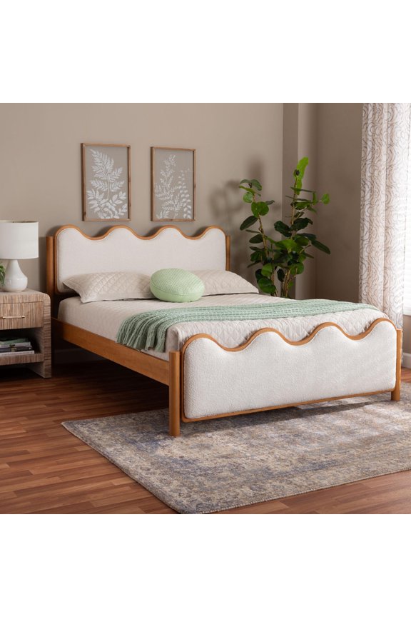 Lilia Mid-Century Platform Bed, Queen, Cream