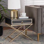 Baxton Studio Lilibet Modern Glam and Luxe Black Finished Wood and Gold Metal 1-Drawer End Table