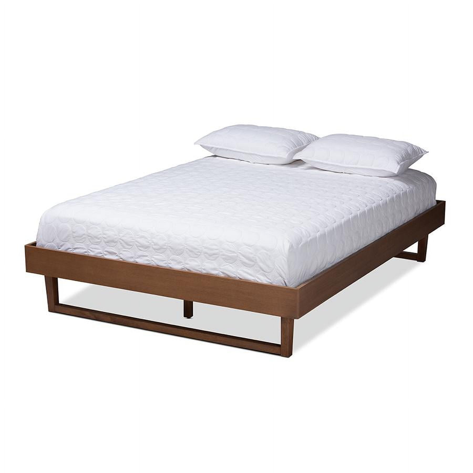 King Walnut Brown Wood Platform Bed Frame with Headboard